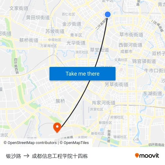 银沙路 to 成都信息工程学院十四栋 map