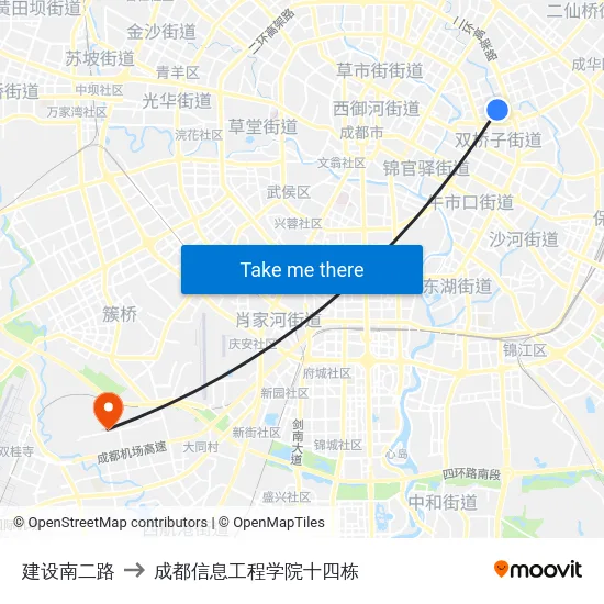 建设南二路 to 成都信息工程学院十四栋 map