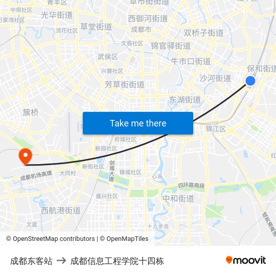 成都东客站 to 成都信息工程学院十四栋 map