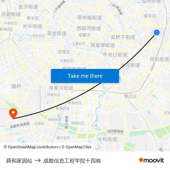 舜和家园站 to 成都信息工程学院十四栋 map