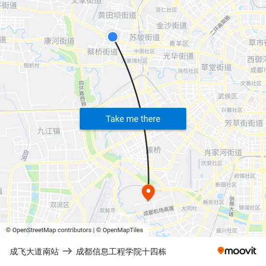 成飞大道南站 to 成都信息工程学院十四栋 map