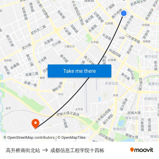 高升桥南街北站 to 成都信息工程学院十四栋 map