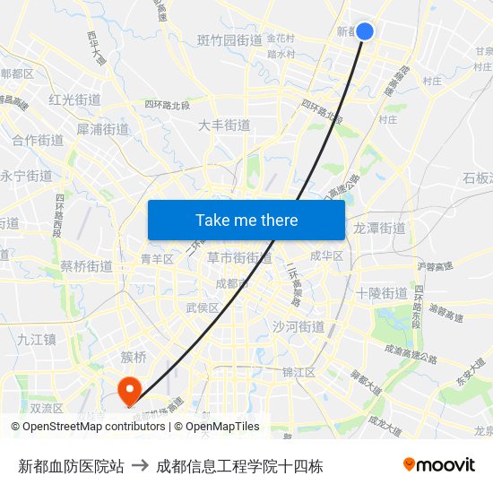 新都血防医院站 to 成都信息工程学院十四栋 map