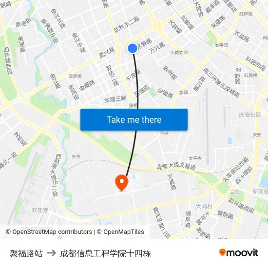 聚福路站 to 成都信息工程学院十四栋 map