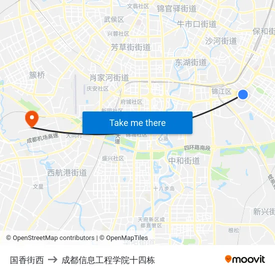 国香街西 to 成都信息工程学院十四栋 map