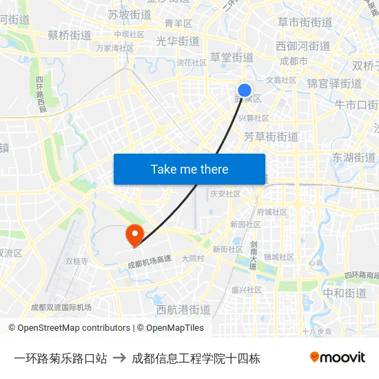 一环路菊乐路口站 to 成都信息工程学院十四栋 map