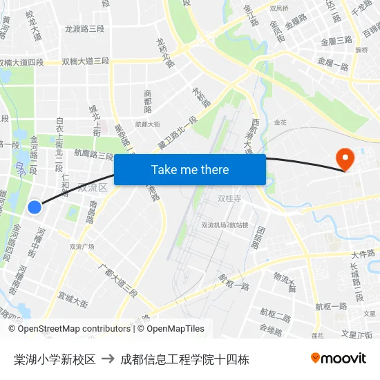 棠湖小学新校区 to 成都信息工程学院十四栋 map