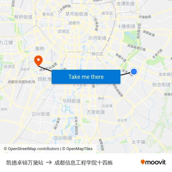 凯德卓锦万黛站 to 成都信息工程学院十四栋 map
