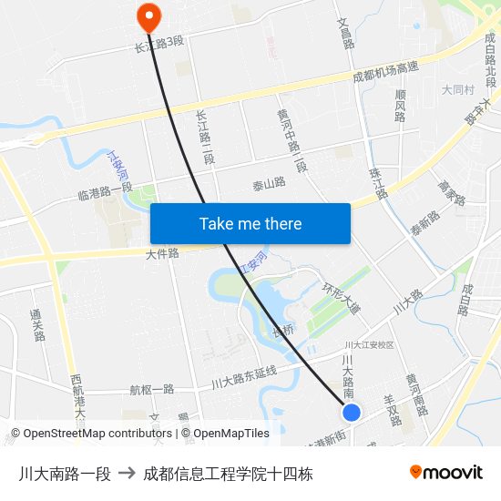 川大南路一段 to 成都信息工程学院十四栋 map