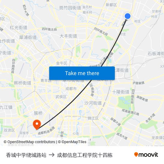 香城中学绕城路站 to 成都信息工程学院十四栋 map