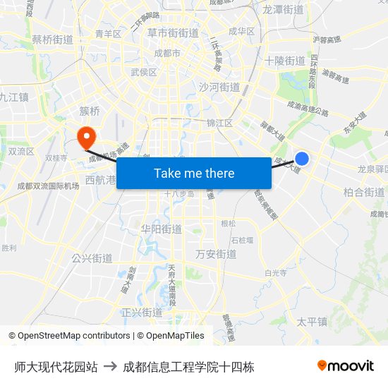 师大现代花园站 to 成都信息工程学院十四栋 map