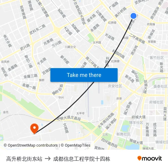 高升桥北街东站 to 成都信息工程学院十四栋 map