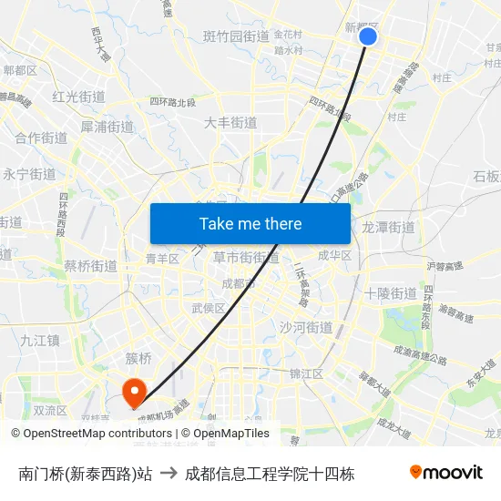 南门桥(新泰西路)站 to 成都信息工程学院十四栋 map