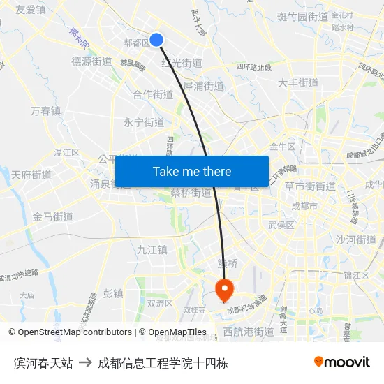 滨河春天站 to 成都信息工程学院十四栋 map
