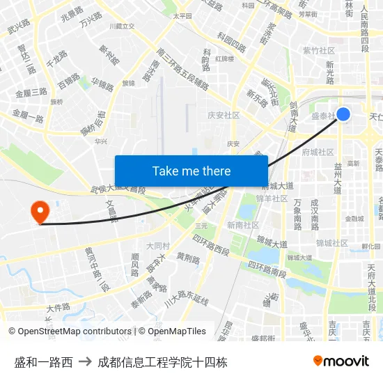 盛和一路西 to 成都信息工程学院十四栋 map