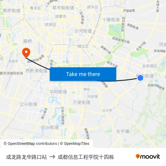 成龙路龙华路口站 to 成都信息工程学院十四栋 map