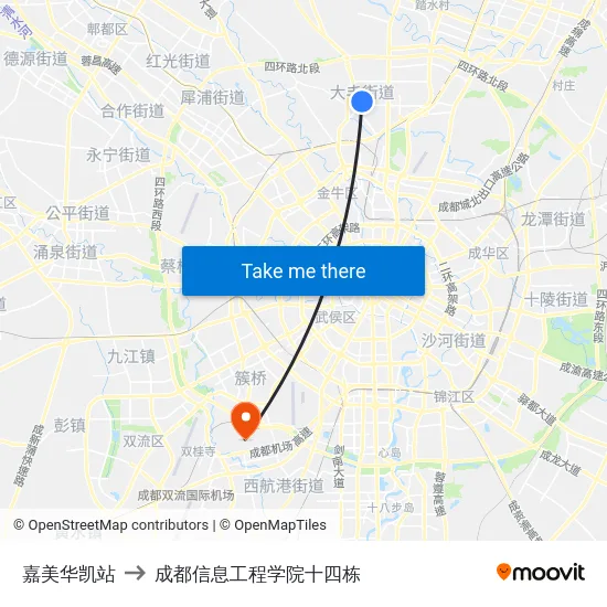 嘉美华凯站 to 成都信息工程学院十四栋 map