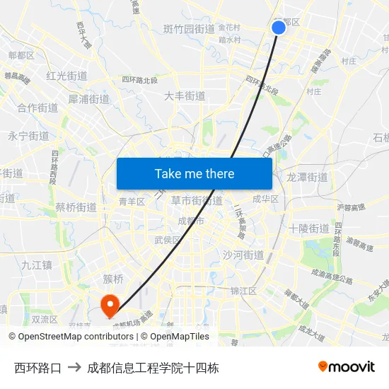 西环路口 to 成都信息工程学院十四栋 map