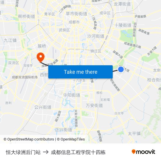 恒大绿洲后门站 to 成都信息工程学院十四栋 map