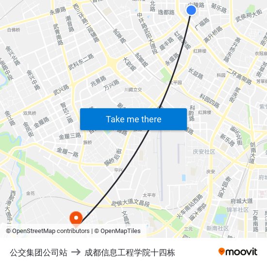 公交集团公司站 to 成都信息工程学院十四栋 map