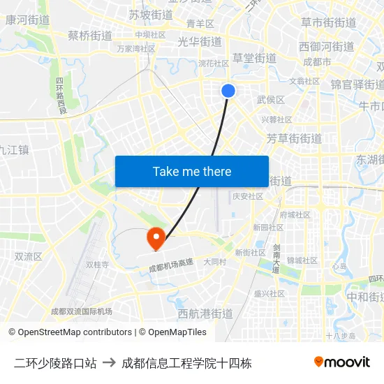 二环少陵路口站 to 成都信息工程学院十四栋 map