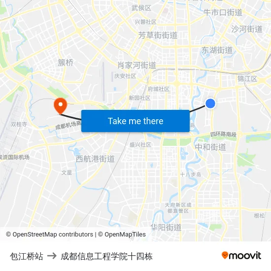 包江桥站 to 成都信息工程学院十四栋 map