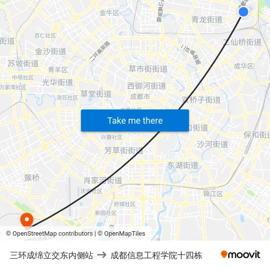 三环成绵立交东内侧站 to 成都信息工程学院十四栋 map