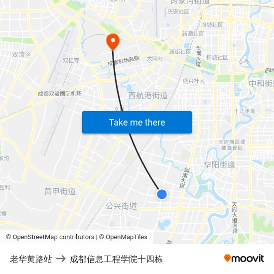 老华黄路站 to 成都信息工程学院十四栋 map