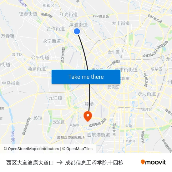 西区大道迪康大道口 to 成都信息工程学院十四栋 map
