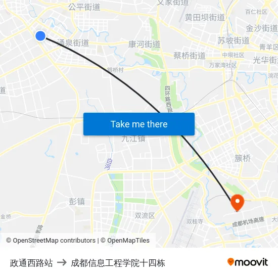 政通西路站 to 成都信息工程学院十四栋 map