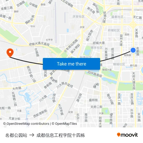 名都公园站 to 成都信息工程学院十四栋 map