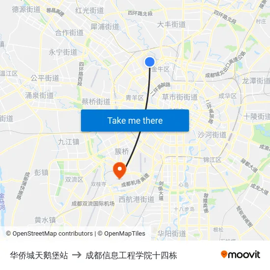 华侨城天鹅堡站 to 成都信息工程学院十四栋 map