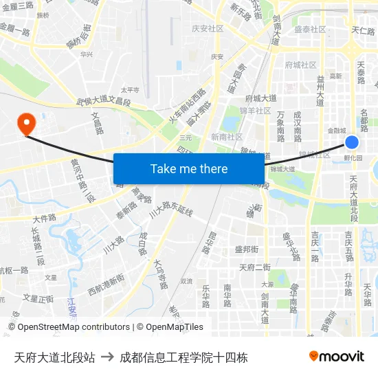 天府大道北段站 to 成都信息工程学院十四栋 map