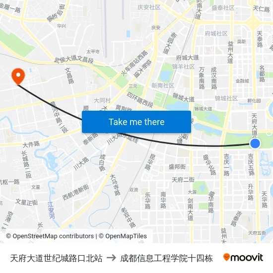 天府大道世纪城路口北站 to 成都信息工程学院十四栋 map