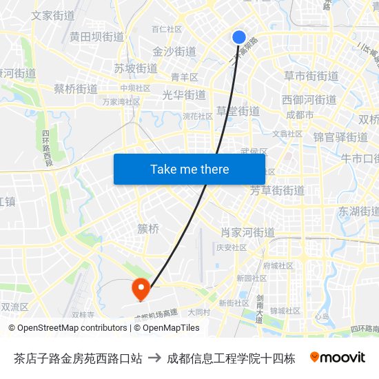 茶店子路金房苑西路口站 to 成都信息工程学院十四栋 map