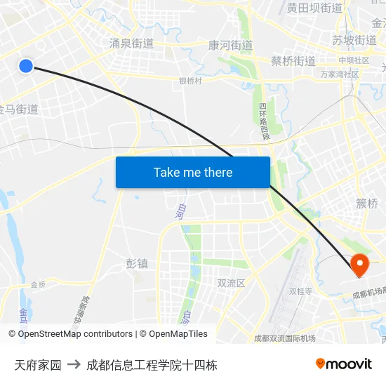 天府家园 to 成都信息工程学院十四栋 map