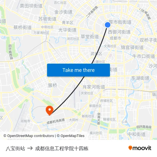 八宝街站 to 成都信息工程学院十四栋 map