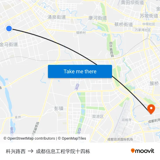 科兴路西 to 成都信息工程学院十四栋 map