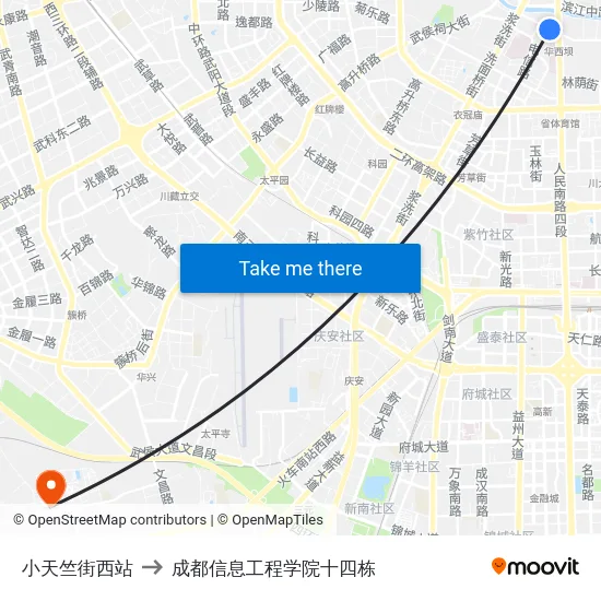 小天竺街西站 to 成都信息工程学院十四栋 map