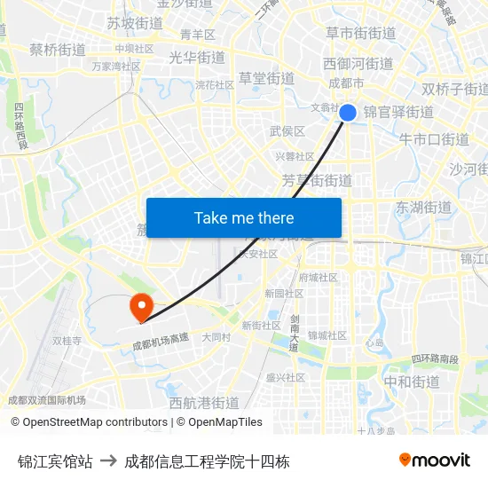 锦江宾馆站 to 成都信息工程学院十四栋 map