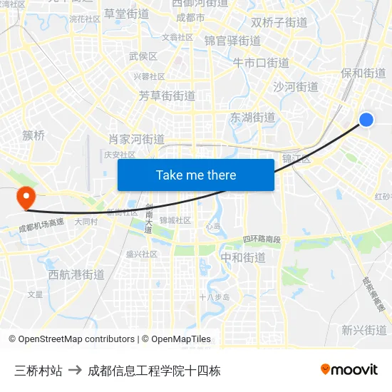 三桥村站 to 成都信息工程学院十四栋 map