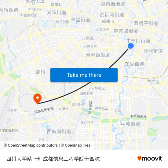 四川大学站 to 成都信息工程学院十四栋 map