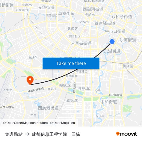 龙舟路站 to 成都信息工程学院十四栋 map