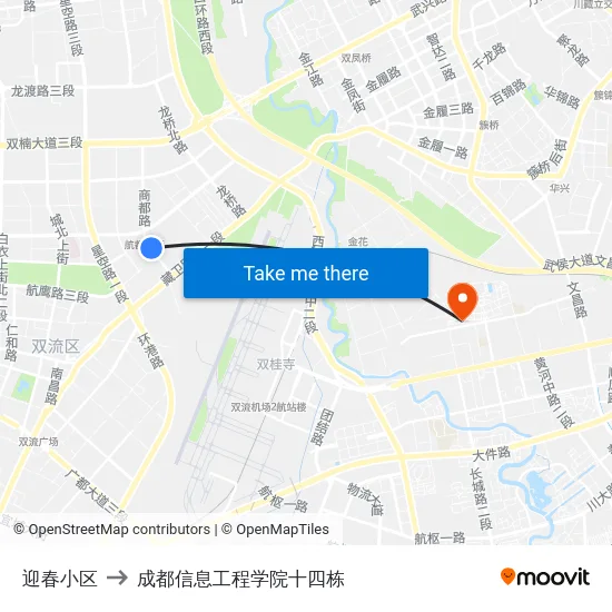 迎春小区 to 成都信息工程学院十四栋 map