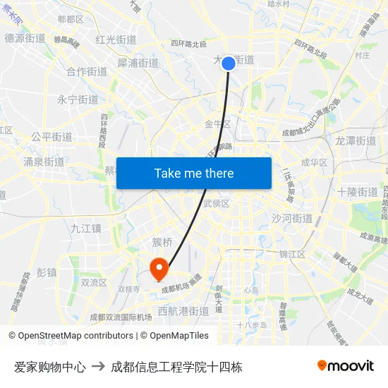 爱家购物中心 to 成都信息工程学院十四栋 map