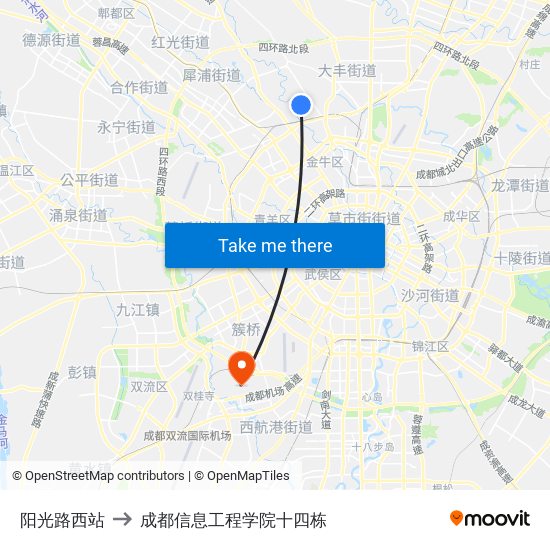 阳光路西站 to 成都信息工程学院十四栋 map