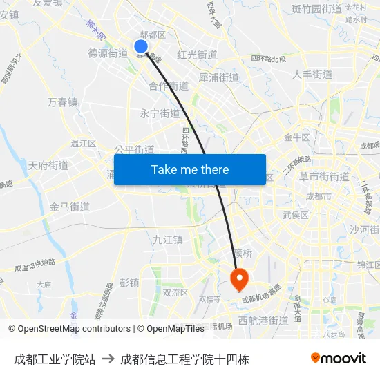 成都工业学院站 to 成都信息工程学院十四栋 map