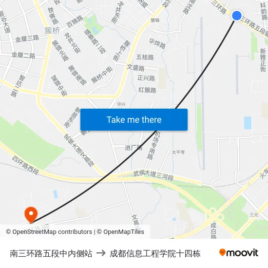 南三环路五段中内侧站 to 成都信息工程学院十四栋 map
