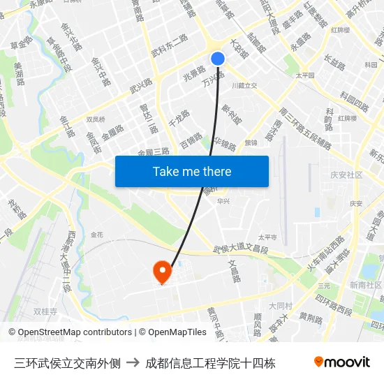 三环武侯立交南外侧 to 成都信息工程学院十四栋 map