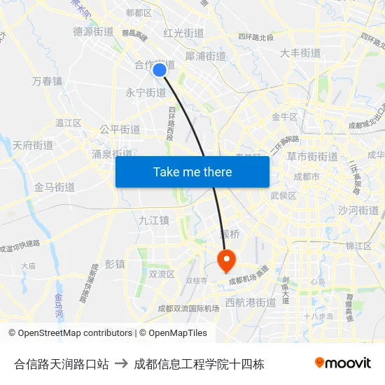 合信路天润路口站 to 成都信息工程学院十四栋 map